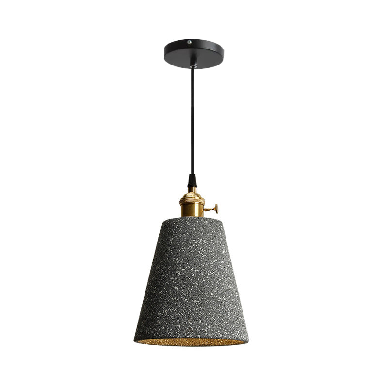 Nordic Black/Grey Pendant Hanging Light with Cement Shade and Rotary Switch - Single Bedside Drop Design