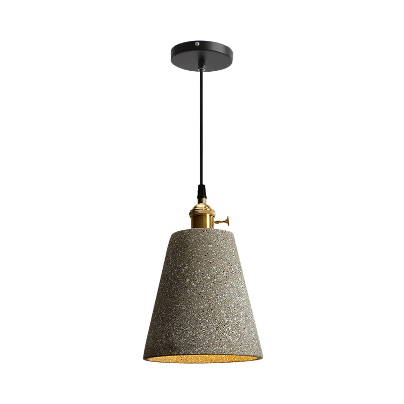 Nordic Black/Grey Pendant Hanging Light with Cement Shade and Rotary Switch - Single Bedside Drop Design