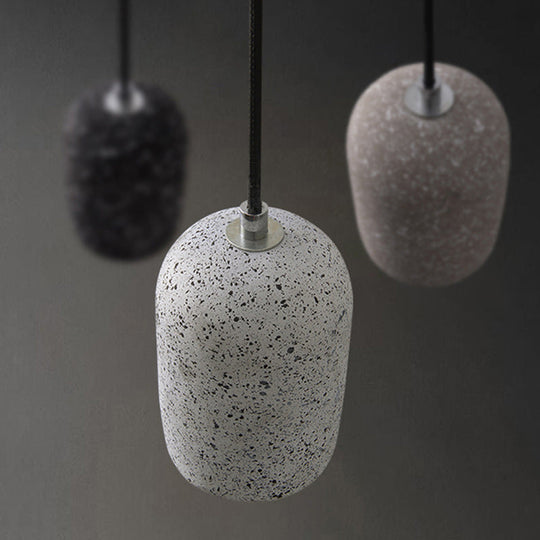 Terrazzo Pendant Lamp - Capsule Shape Led Ceiling Light In Black/Grey/White Warm/White Ambiance