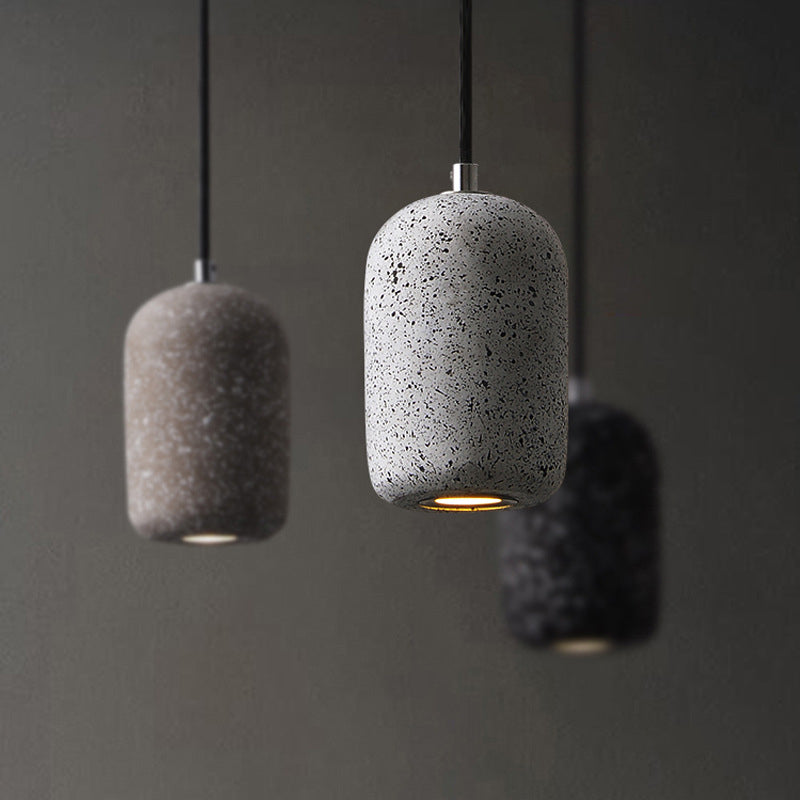 Terrazzo Pendant Lamp - Capsule Shape Led Ceiling Light In Black/Grey/White Warm/White Ambiance