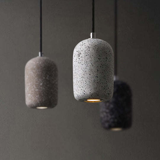 Terrazzo Pendant Lamp - Capsule Shape Led Ceiling Light In Black/Grey/White Warm/White Ambiance