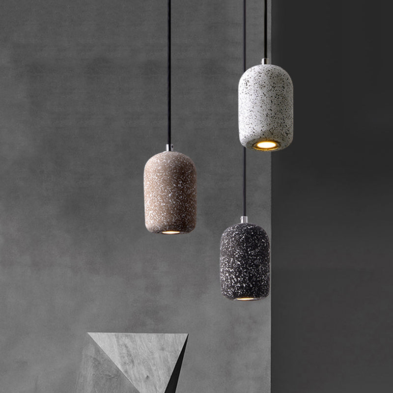 Terrazzo Pendant Lamp - Capsule Shape Led Ceiling Light In Black/Grey/White Warm/White Ambiance