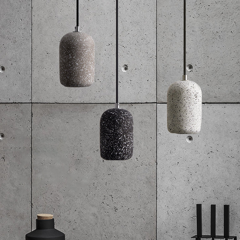 Terrazzo Pendant Lamp - Capsule Shape Led Ceiling Light In Black/Grey/White Warm/White Ambiance