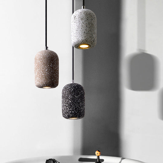 Terrazzo Pendant Lamp - Capsule Shape Led Ceiling Light In Black/Grey/White Warm/White Ambiance