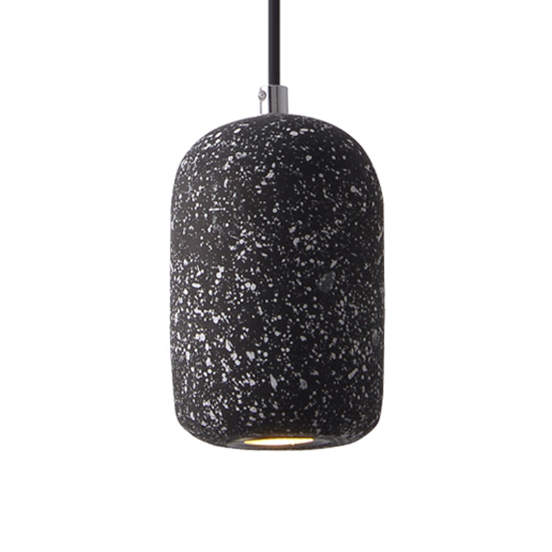 Terrazzo Pendant Lamp - Capsule Shape Led Ceiling Light In Black/Grey/White Warm/White Ambiance