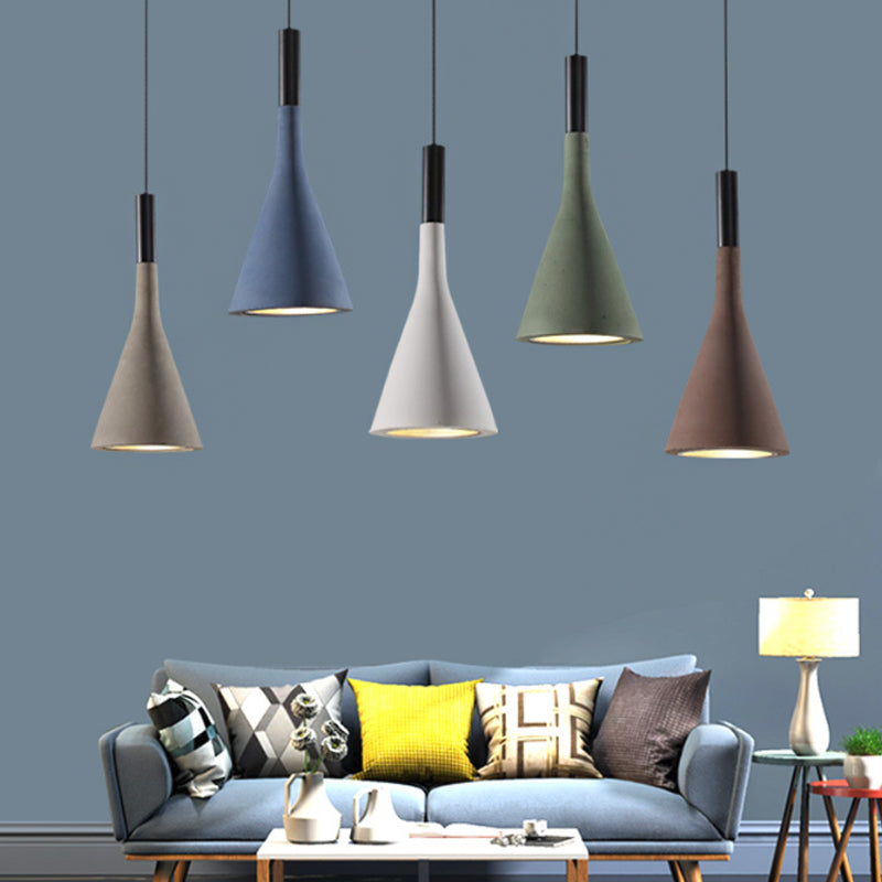 Nordic Cement Funnel Pendant Light - 1 Head Dining Table Suspended Lighting Fixture In