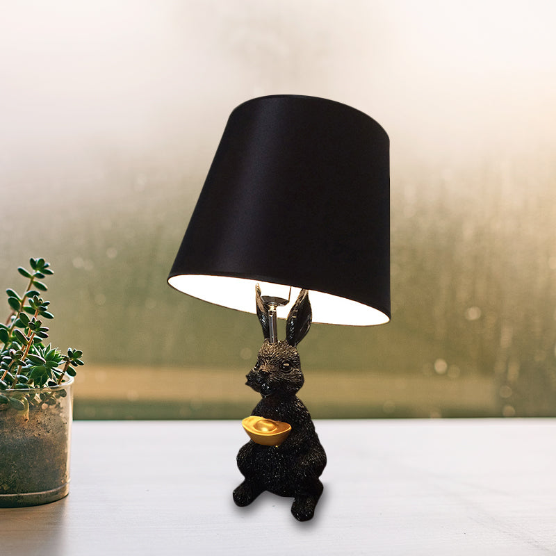 Bunny Reading Light: Child Bedroom Desk Lamp With Animal Design Black Resin Tapered Shade 1 Bulb