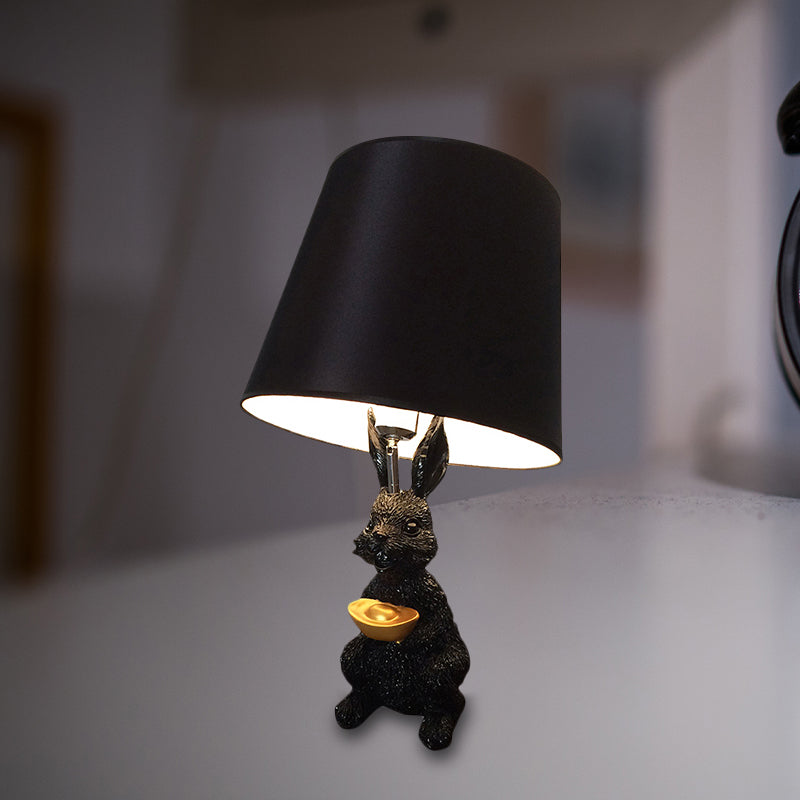 Bunny Reading Light: Child Bedroom Desk Lamp With Animal Design Black Resin Tapered Shade 1 Bulb