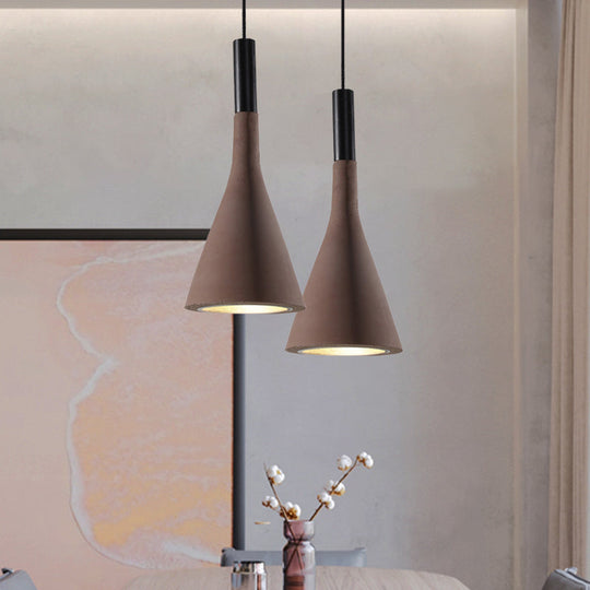 Nordic Cement Funnel Pendant Light - 1 Head Dining Table Suspended Lighting Fixture In