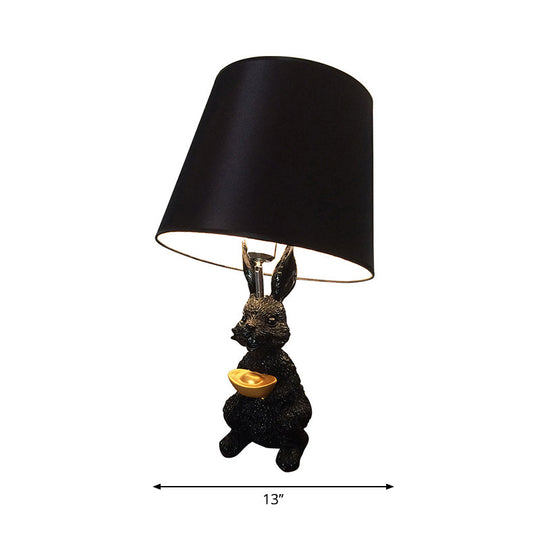 Bunny Reading Light: Child Bedroom Desk Lamp With Animal Design Black Resin Tapered Shade 1 Bulb