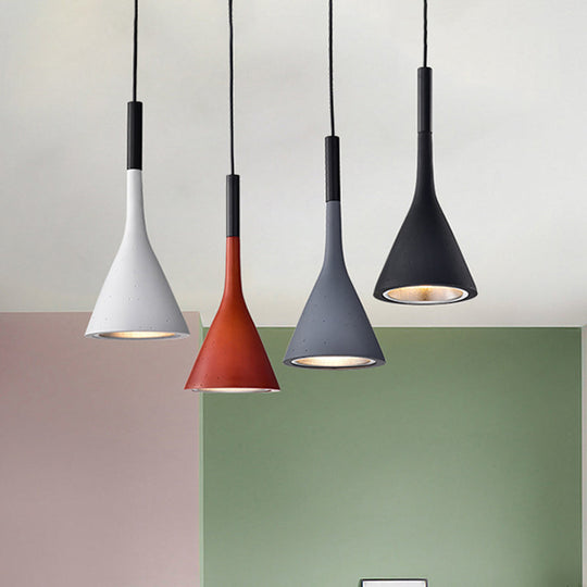 Minimalist Funnel Pendant Cement Light Fixture in Red/Black/White - Ideal for Bedside