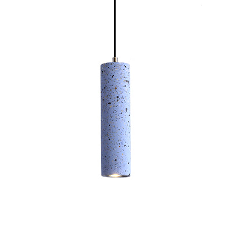 Nordic Terrazzo Tube Suspension Pendant Light with LED - Black/Red/Blue - Ideal for Dining Room