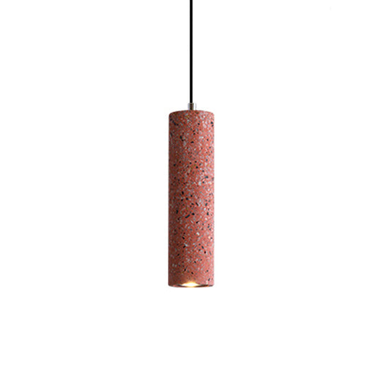 Nordic Terrazzo Tube Suspension Pendant Light with LED - Black/Red/Blue - Ideal for Dining Room