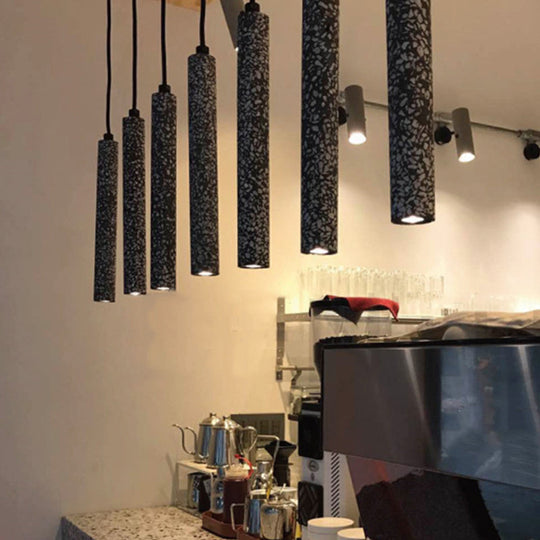 Terrazzo Flute Pendulum Light - Nordic Led Bistro Pendant (10/19.5 Tall) White/Black