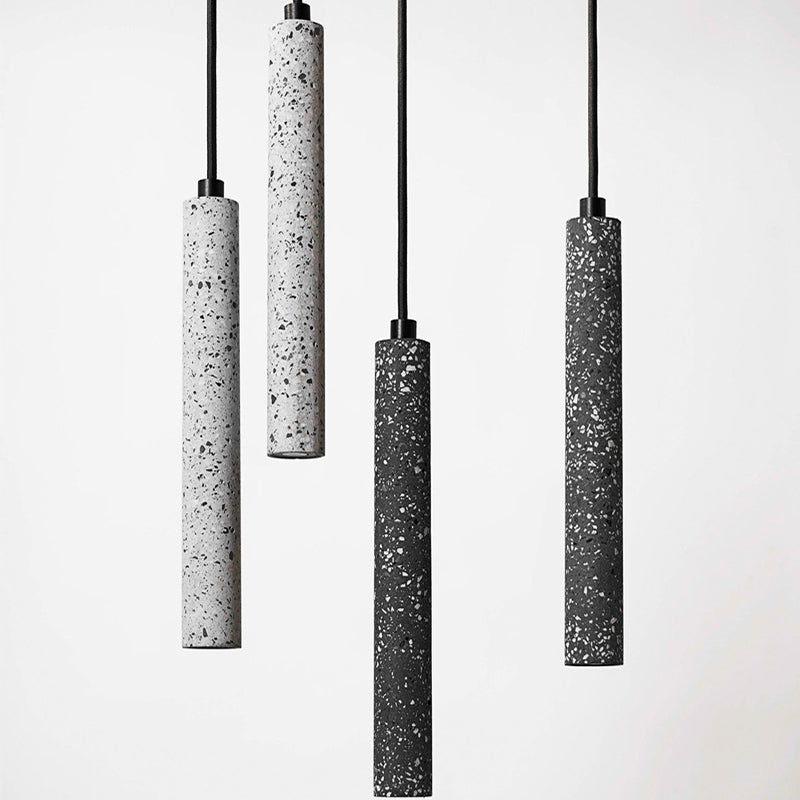 Terrazzo Flute Pendulum Light - Nordic Led Bistro Pendant (10/19.5 Tall) White/Black