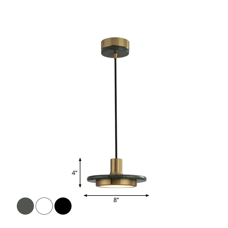 Antiqued Brass and Green LED Marble Lid Drop Pendant Light - Postmodern Ceiling Hang Fixture