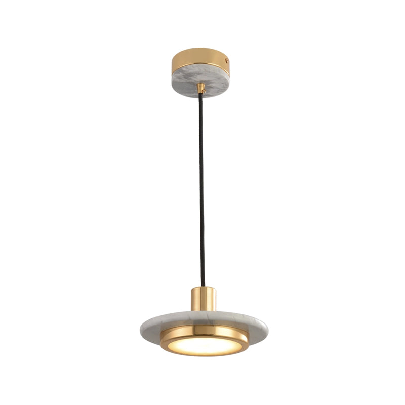 Modern Marble Lid Pendant Light With Brass Finish And Green Led