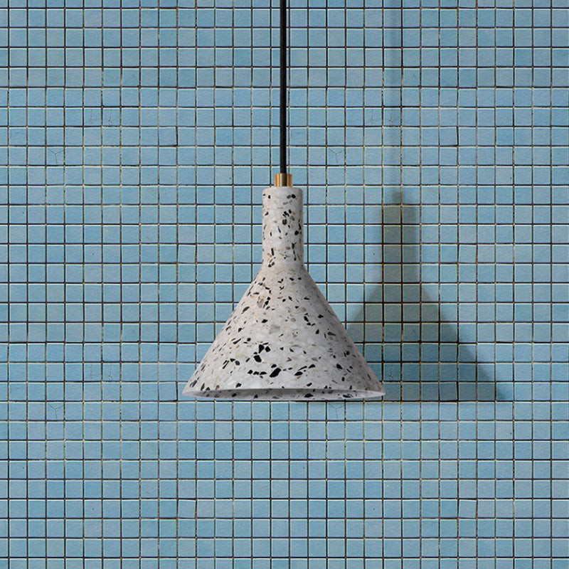 Terrazzo Pendant Light Fixture: Black/White Conical Nordic Design - Hanging Lamp Kit For Tables