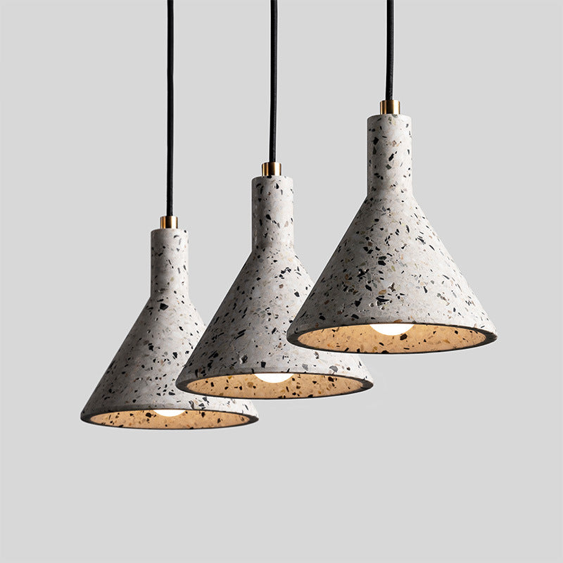 Terrazzo Pendant Light Fixture: Black/White Conical Nordic Design - Hanging Lamp Kit For Tables