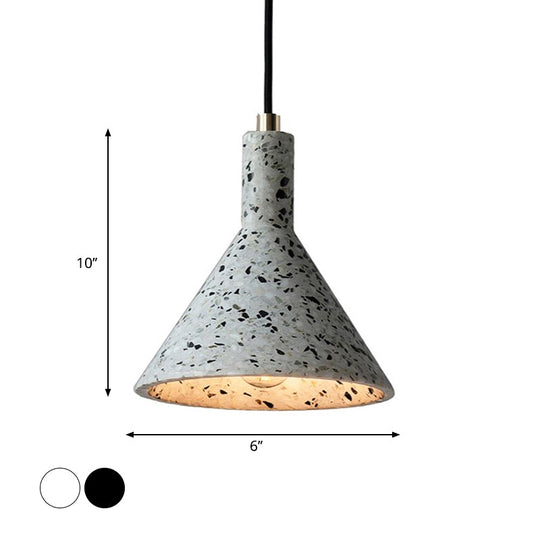 Terrazzo Pendant Light Fixture: Black/White Conical Nordic Design - Hanging Lamp Kit For Tables