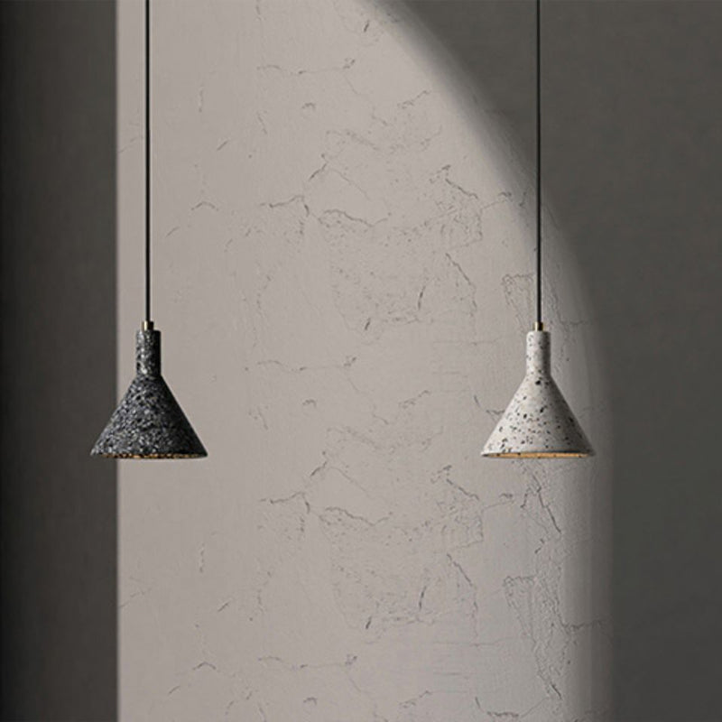 Terrazzo Pendant Light Fixture: Black/White Conical Nordic Design - Hanging Lamp Kit For Tables