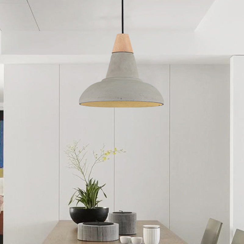 Nordic Cement 1-Head Pendant Light with Carved Interior – Barn Kitchen Bar, Grey/White/Beige Ceiling Lighting