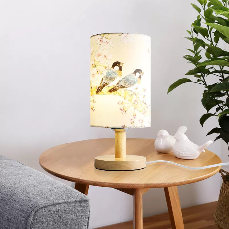 Minimalist Asian Bird Wood Cylinder Reading Light For Living Room Desk