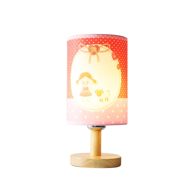 Childrens Pink Desk Light: Light And Durable Fabric-Wood Cylinder Lamp For Girls Bedroom