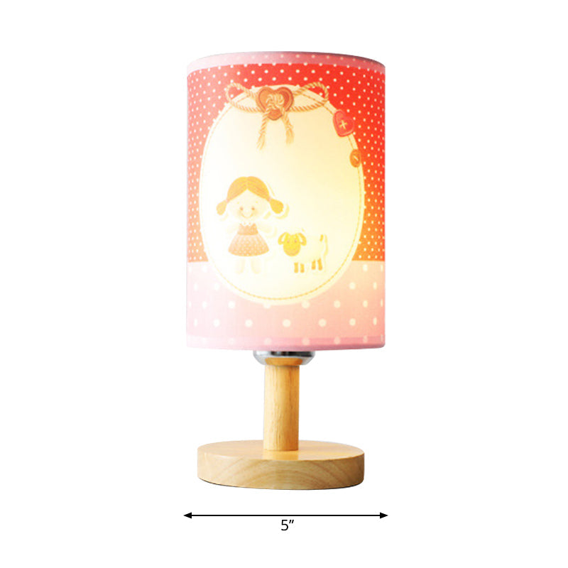 Childrens Pink Desk Light: Light And Durable Fabric-Wood Cylinder Lamp For Girls Bedroom