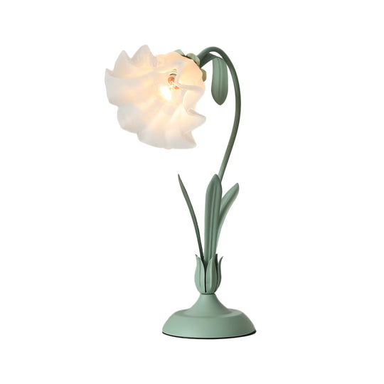 Countryside Frosted Glass Night Lamp - Flower Shape 1-Light Kids Room Table Light (Pink/Green)