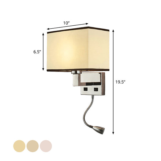 Minimalist Fabric Cuboid Wall Light Kit - 1-Light White/Beige Spotlight Sconce Lamp With Charging