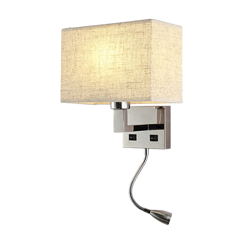 Minimalist Fabric Cuboid Wall Light Kit - 1-Light White/Beige Spotlight Sconce Lamp With Charging