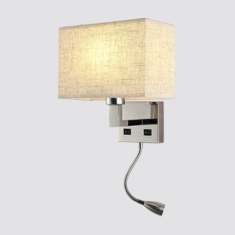 Minimalist Fabric Cuboid Wall Light Kit - 1-Light White/Beige Spotlight Sconce Lamp With Charging