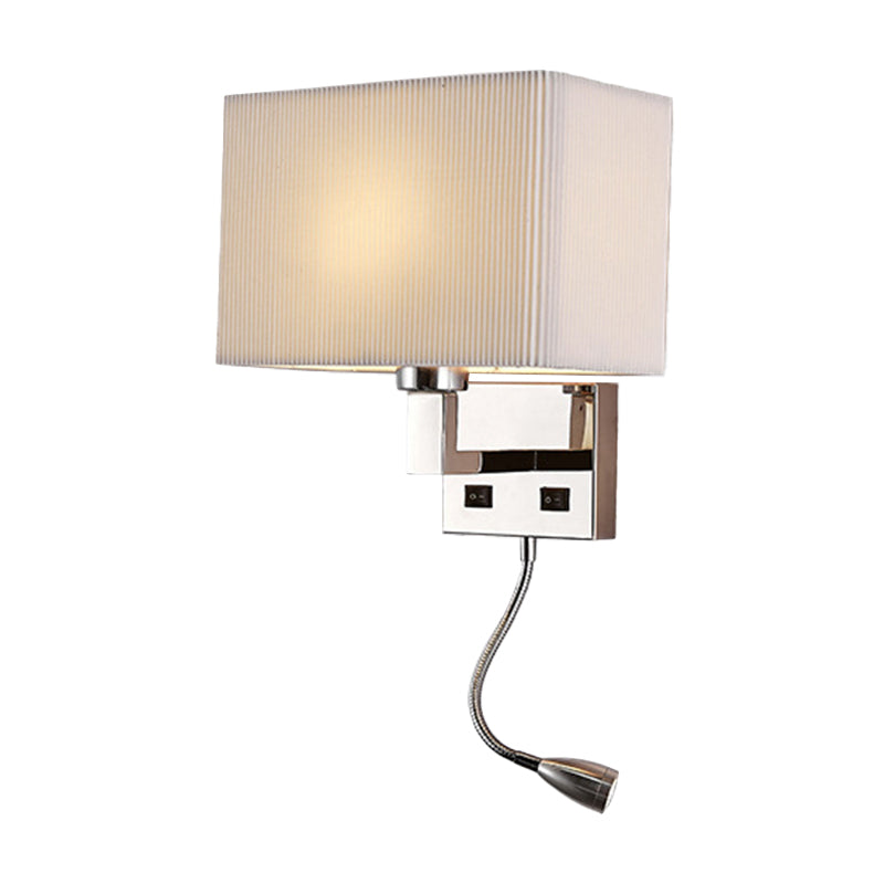 Minimalist Fabric Cuboid Wall Light Kit - 1-Light White/Beige Spotlight Sconce Lamp With Charging