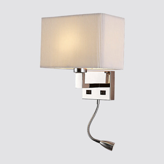 Minimalist Fabric Cuboid Wall Light Kit - 1-Light White/Beige Spotlight Sconce Lamp With Charging