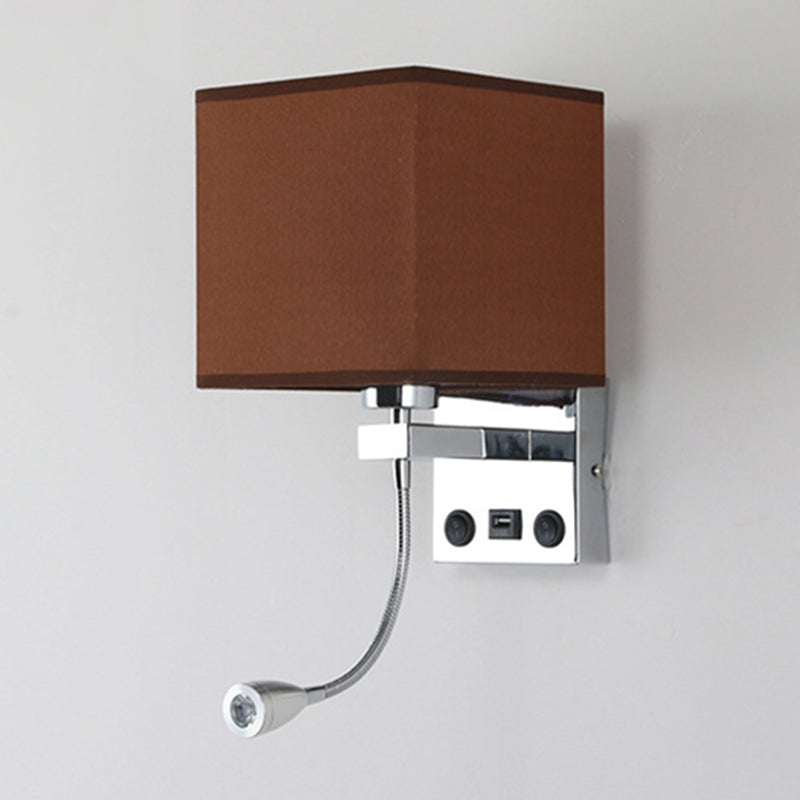 Modern Black/Beige/Coffee Bedside Wall Reading Lamp With Rectangle Fabric Shade