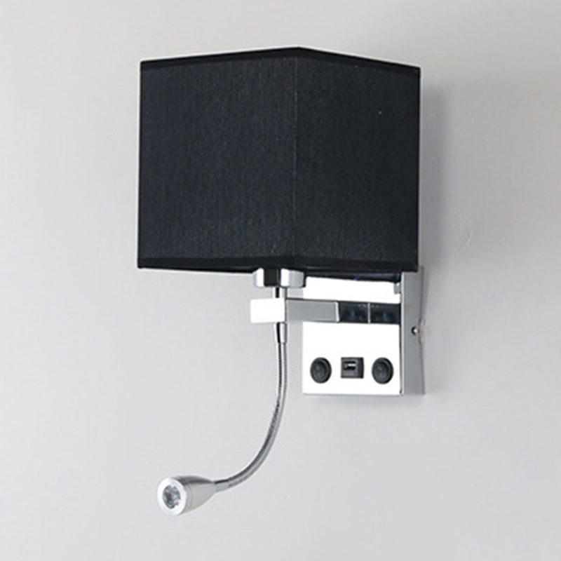 Modern Black/Beige/Coffee Bedside Wall Reading Lamp With Rectangle Fabric Shade