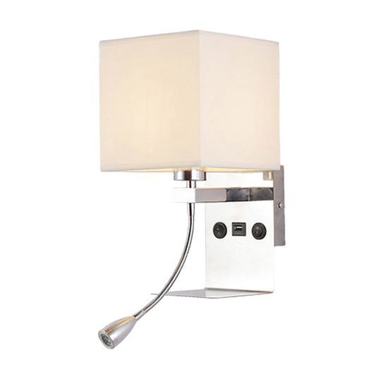 Modern Wall Mounted Reading Light 1-Head Black/White/Beige Sconce With Shelf And Spotlight White