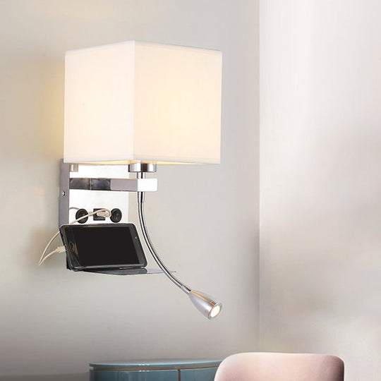 Modern Wall Mounted Reading Light 1-Head Black/White/Beige Sconce With Shelf And Spotlight