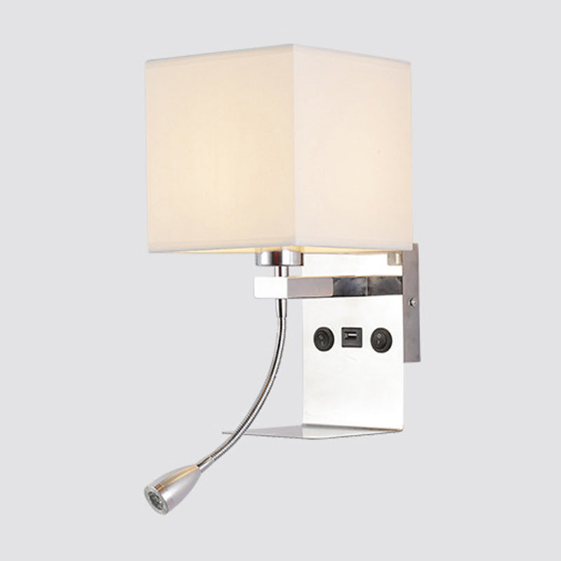 Modern Wall Mounted Reading Light 1-Head Black/White/Beige Sconce With Shelf And Spotlight