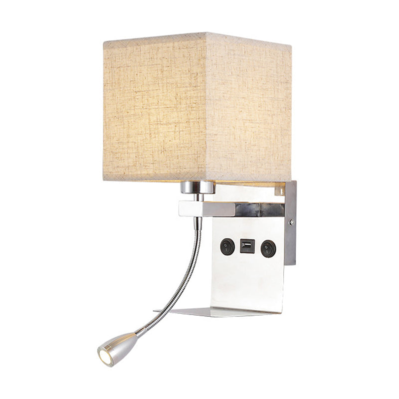 Modern Wall Mounted Reading Light 1-Head Black/White/Beige Sconce With Shelf And Spotlight