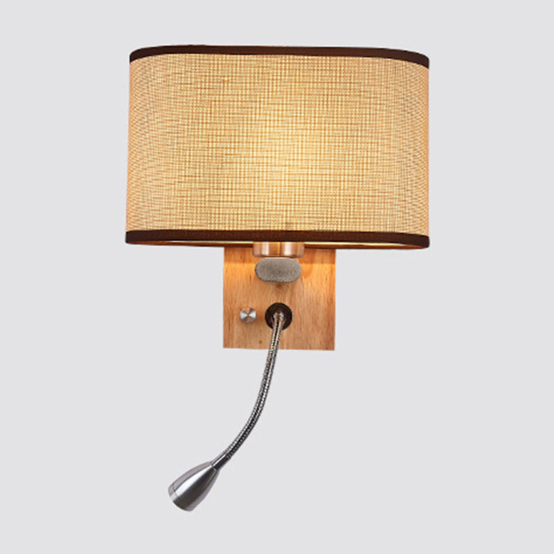 Adjustable Bedside Reading Lamp With Nordic Fabric Shade In Beige/Flaxen/Champagne