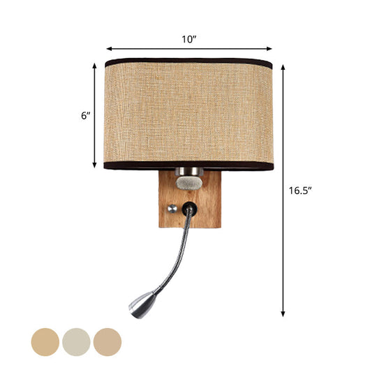 Adjustable Bedside Reading Lamp With Nordic Fabric Shade In Beige/Flaxen/Champagne