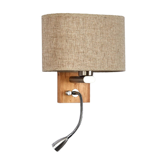 Adjustable Bedside Reading Lamp With Nordic Fabric Shade In Beige/Flaxen/Champagne Beige