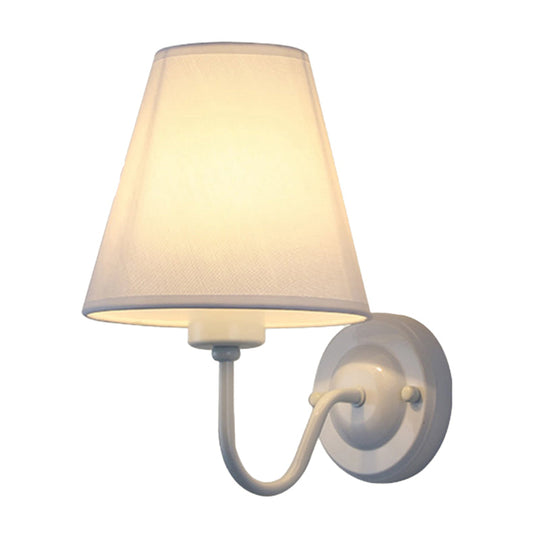 Nordic Cone Wall Lamp - 1-Light Fabric Lighting With Curved Arm In Black/White Black/Brown/Beige