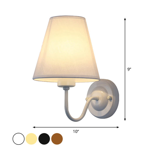 Nordic Cone Wall Lamp - 1-Light Fabric Lighting With Curved Arm In Black/White Black/Brown/Beige