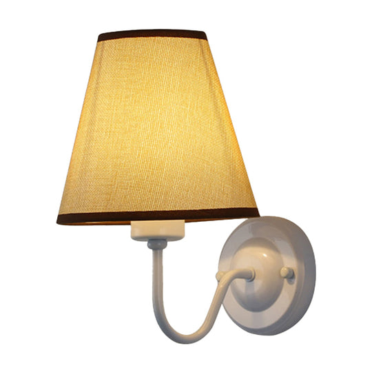 Nordic Cone Wall Lamp - 1-Light Fabric Lighting With Curved Arm In Black/White Black/Brown/Beige