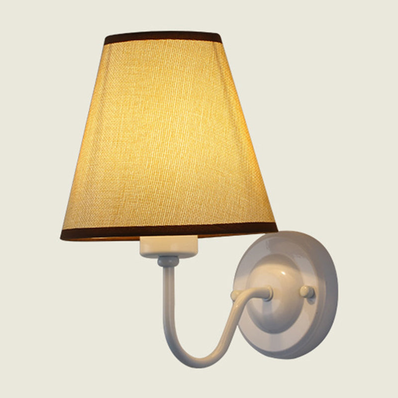 Nordic Cone Wall Lamp - 1-Light Fabric Lighting With Curved Arm In Black/White Black/Brown/Beige