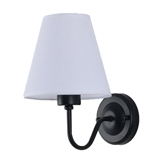 Nordic Cone Wall Lamp - 1-Light Fabric Lighting With Curved Arm In Black/White Black/Brown/Beige