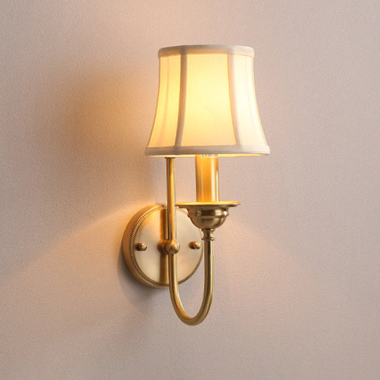 U-Shaped Arm Gold Wall Mounted Lamp: Flared Living Room Lighting In Antiqued Fabric 1 Bulb